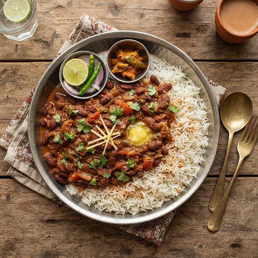 Rajma chawal with a vegetarian side